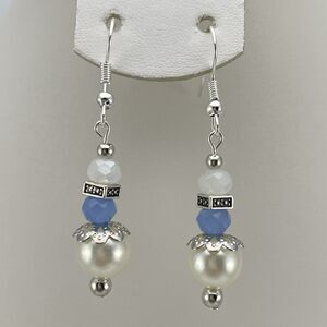 Stunning Silver Tone Faux Pearl Glass Beaded Dangle Earrings Cute Boho Unique